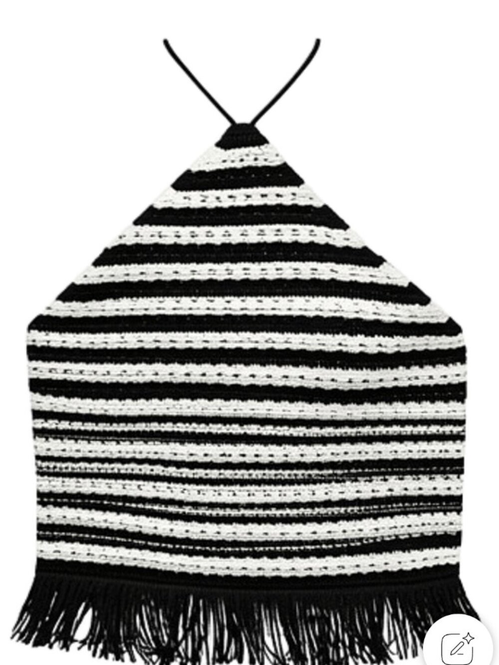 Reformation Black & Cream Crochet Halter Fringe Tank Top Size S